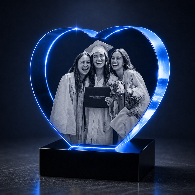 Custom 3D Crystal Photo - Heart - Personalized Graduation Crystal Gift - Living Room Decor