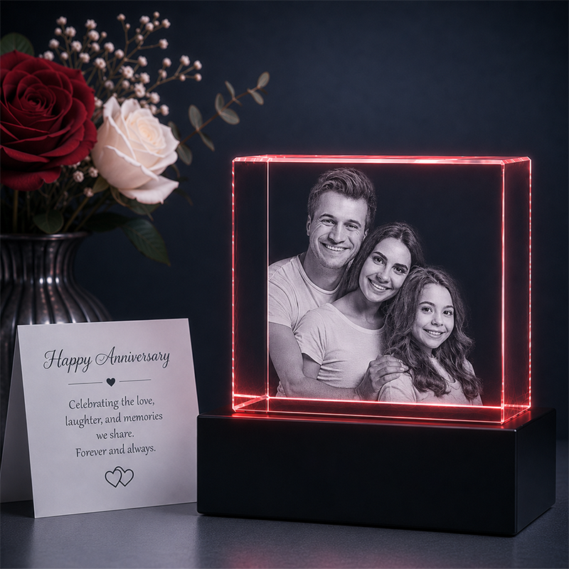 Custom 3D Crystal Photo - Square - Couple Anniversary Crystal Gift - Living Room Decor