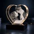Custom 3D Crystal - Heart - Wedding Crystal Gift with LED Base - Living Room Decor