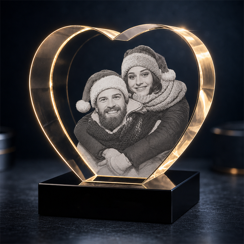 Custom 3D Crystal Photo - Heart - Christmas Crystal Gift - Living Room Decor
