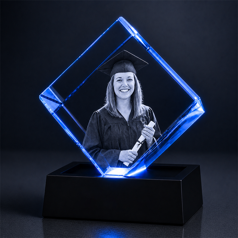 Custom 3D Crystal Photo - Cube - Personalized Graduation Crystal Gift - Living Room Decor