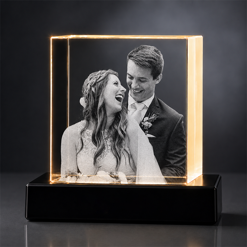Custom 3D Crystal -Square- Wedding Crystal Gift- Living Room Decor