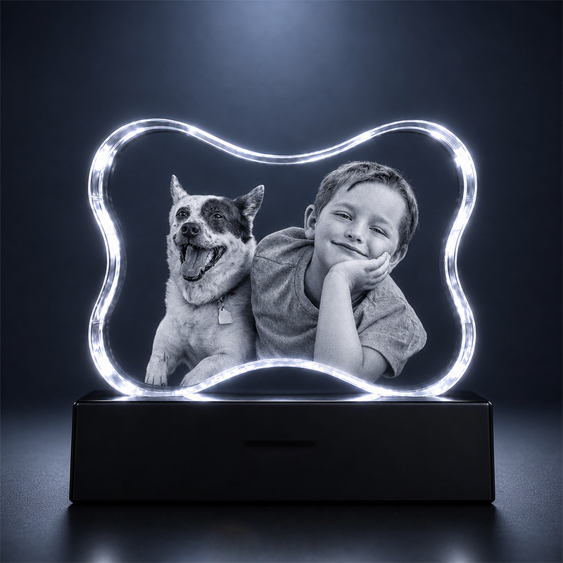 Custom 3D Dog Crystal Photo - Bone Shape - Dog Lover Crystal Gift - Living Room Decor