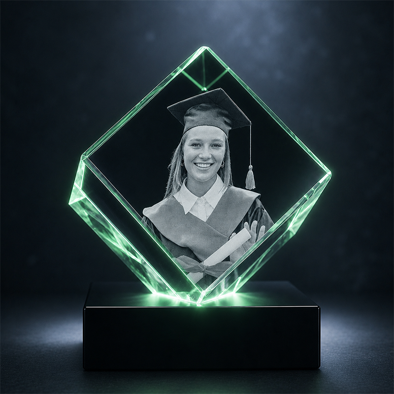 Custom 3D Crystal Photo - Cube - Personalized Graduation Crystal Gift - Living Room Decor