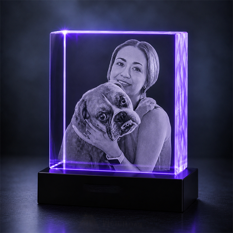Custom 3D Pet Crystal Photo - Square - Personalized Pet Crystal Gift - Living Room Decor