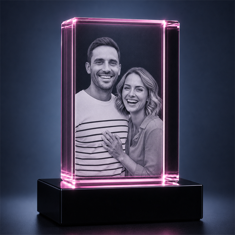 Custom 3D Crystal Photo - Vertical Rectangle - Anniversary Crystal Gift - Living Room Decor