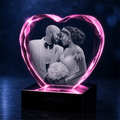 Custom 3D Crystal Photo - Faceted Heart- Engagement Crystal Gift - Living Room Decor