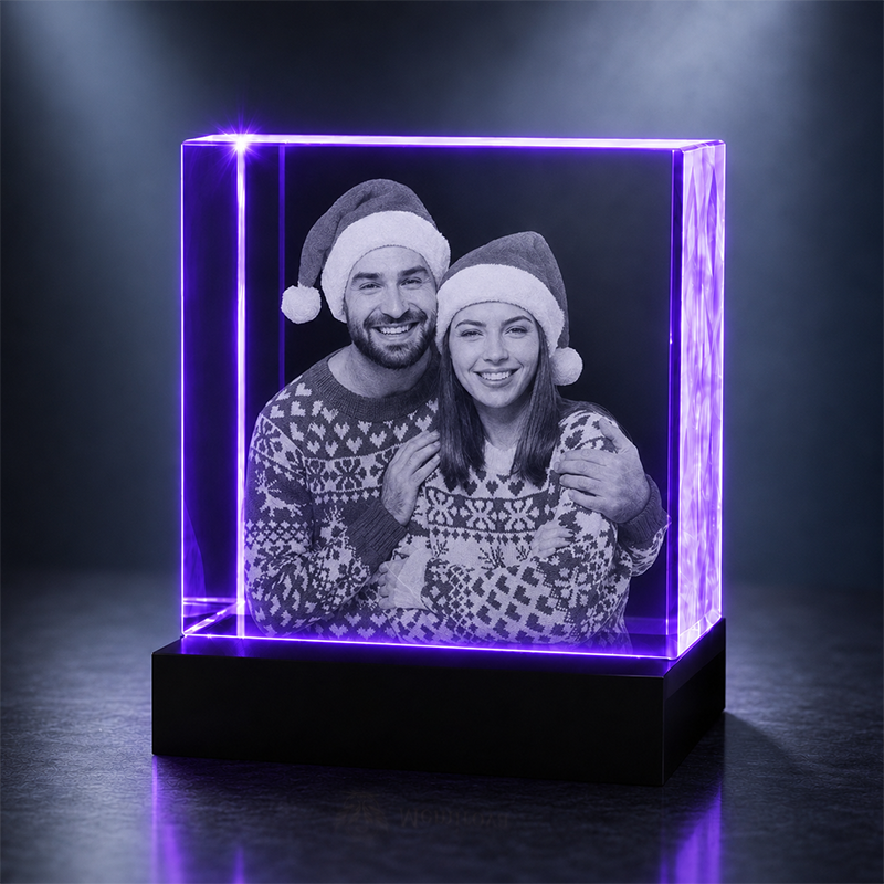Custom 3D Crystal Photo - Square - Christmas Family Crystal Gift - Living Room Decor