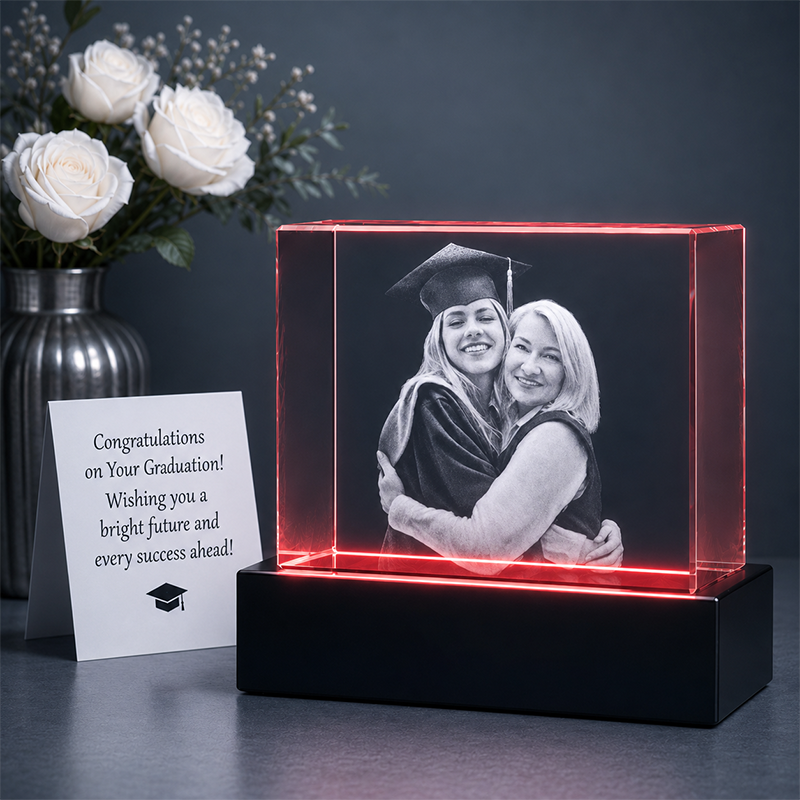 Custom 3D Crystal Photo- Rectangle - Graduation Crystal Gift Name & Year - Living Room Decor