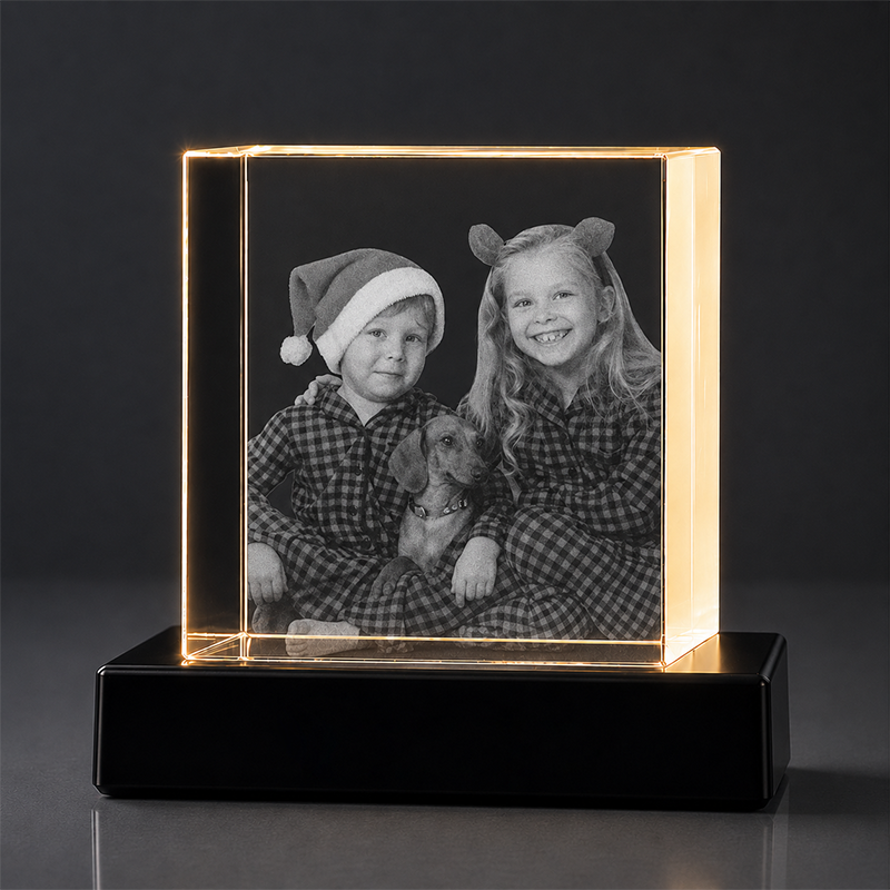Custom 3D Crystal Photo - Square - Christmas Family Crystal Gift - Living Room Decor