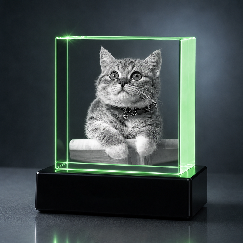 Custom 3D Pet Crystal Photo - Square - Personalized Pet Crystal Gift - Living Room Decor