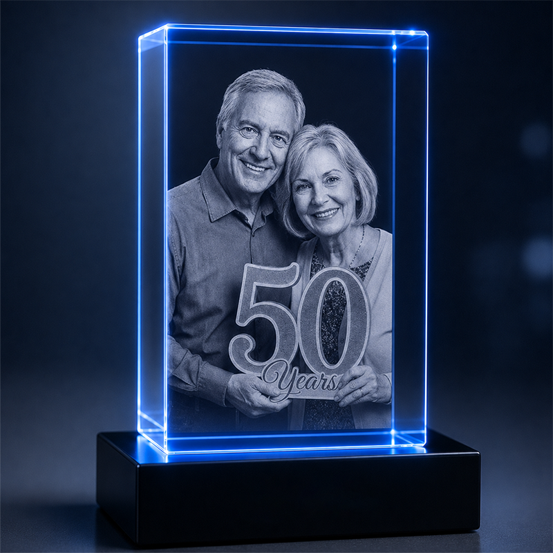 Custom 3D Crystal Photo - Vertical Rectangle - Anniversary Crystal Gift - Living Room Decor