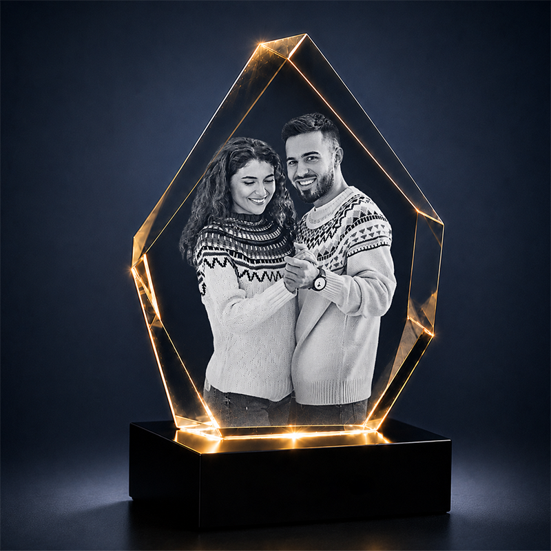 Custom 3D Crystal Photo - Hexagon - Romantic Valentine's Crystal Gift - Living Room Decor