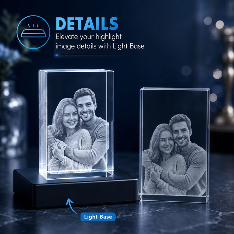 Custom 3D Crystal Photo - Portrait Rectangle - Valentine's Crystal Gift - Living Room Decor