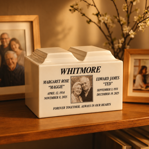Personalized companion urn for couples with custom memorial photo