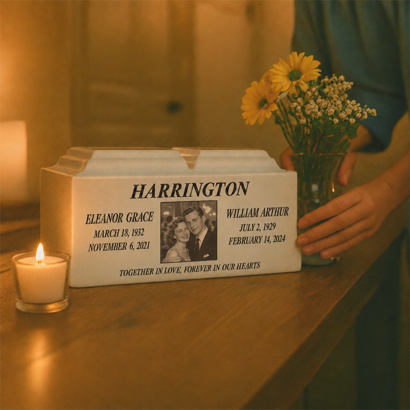 Companion Urn for Human Ashes with Personalized Engraving to Keep Two Loved Ones Remembered Together