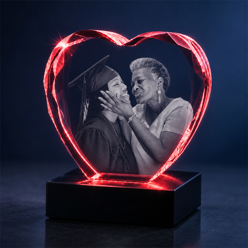 Custom 3D Crystal Photo - Faceted Heart-Graduation Photo Crystal Gift - Living Room Decor
