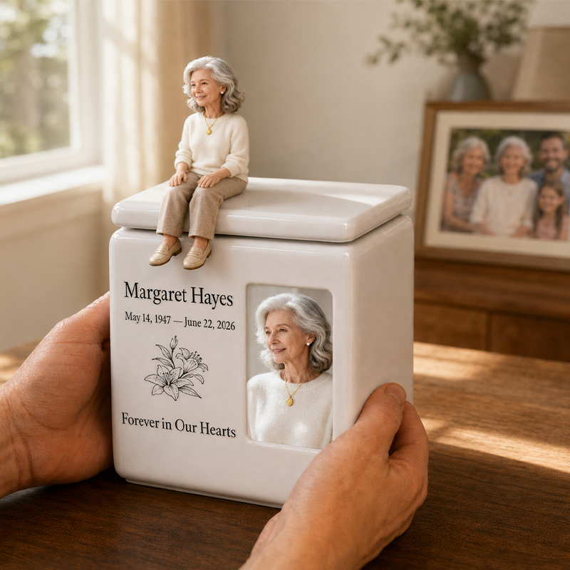 Custom photo urn honoring a loved one