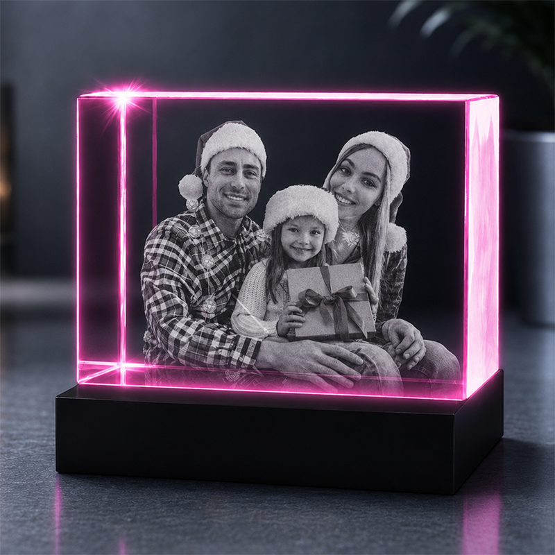 Custom 3D Crystal – Rectangle – Christmas Crystal Gift with LED Base – Living Room Decor