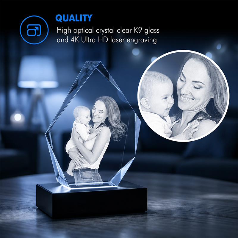 Custom 3D Crystal - Hexagon - Graduation Crystal Gift with LED Base - Living Room Decor