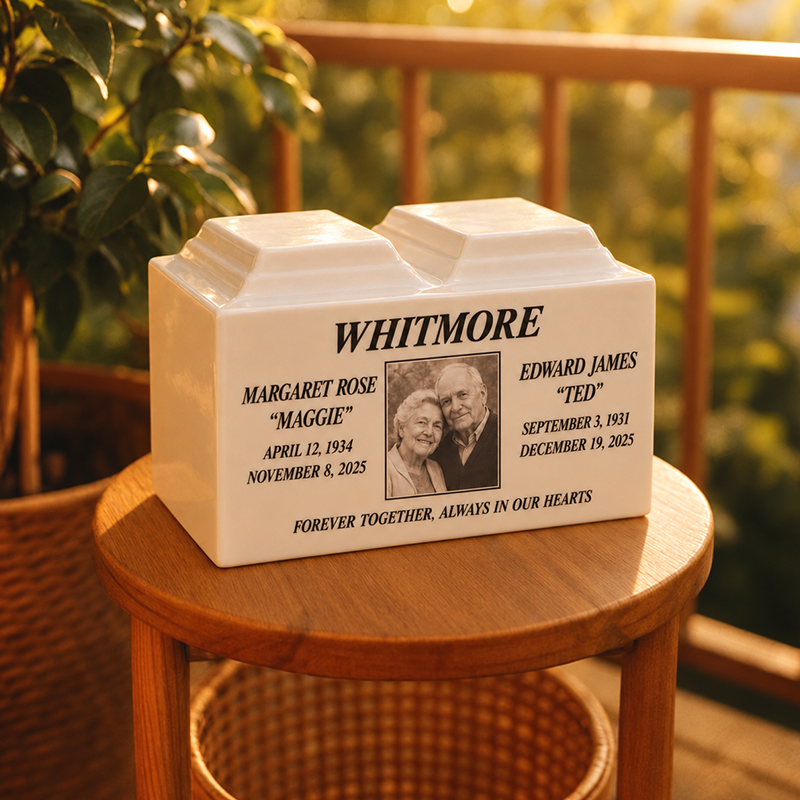 Personalized companion urn for couples with custom memorial photo