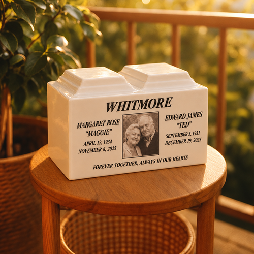 Personalized companion urn for couples with custom memorial photo
