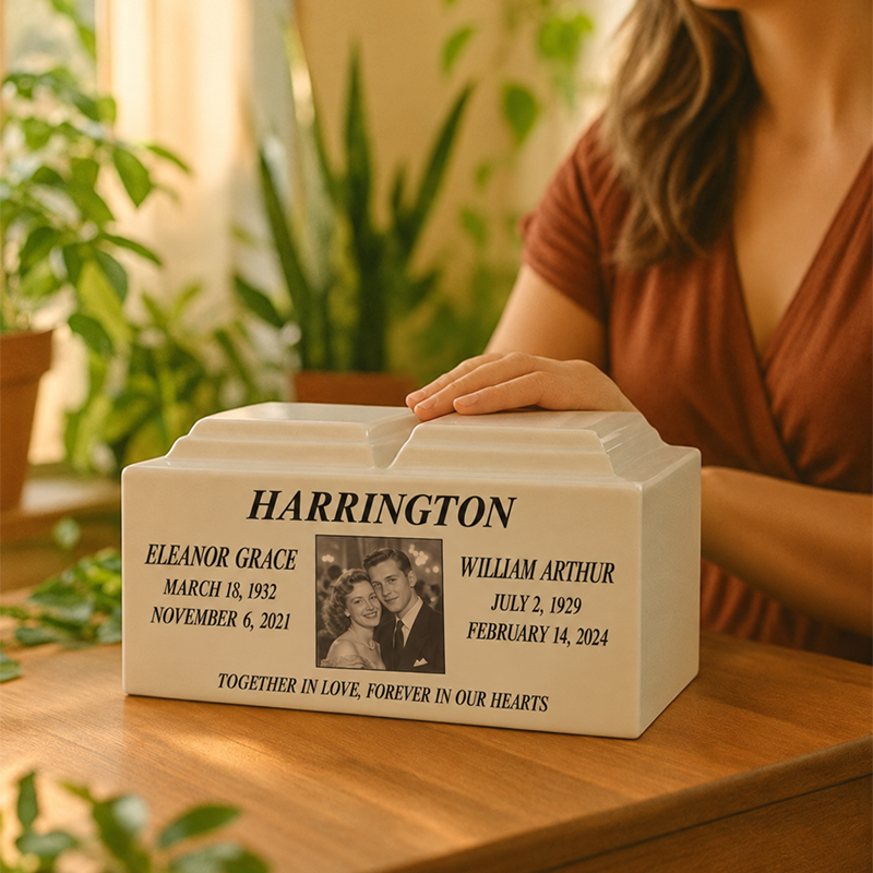 Companion Urn for Human Ashes with Personalized Engraving to Keep Two Loved Ones Remembered Together