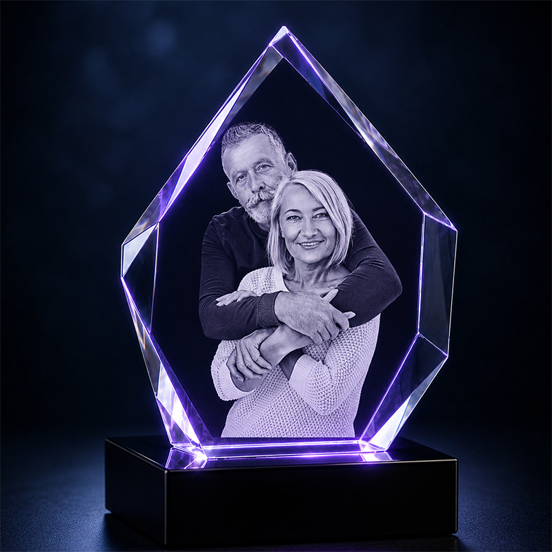Custom 3D Crystal Photo - Hexagon - Romantic Valentine's Crystal Gift - Living Room Decor
