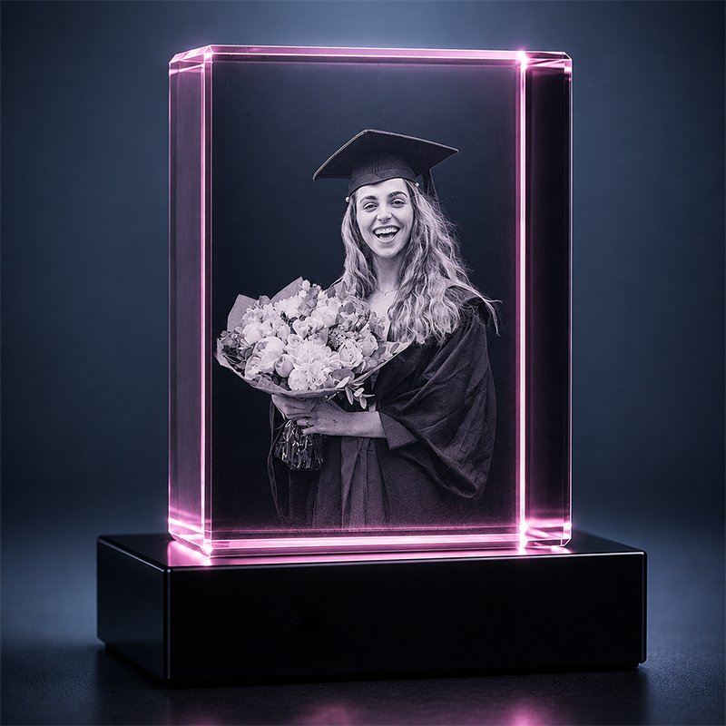 Custom 3D Crystal Photo – Vertical Rectangle – Graduation Crystal Gift – Living Room Decor