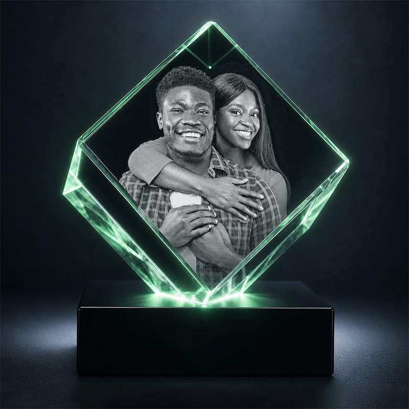 Custom 3D Crystal Photo - Cube- Romantic Anniversary Crystal Gift - Living Room Decor