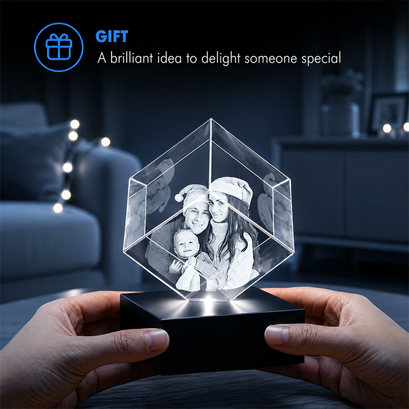 Custom 3D Pet Crystal Photo - Cube - Personalized Pet Portrait Crystal Gift - Living Room Decor