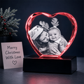 Custom 3D Crystal Photo - Faceted Heart- Christmas Crystal Gift - Living Room Decor