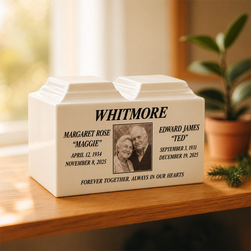 Personalized companion urn for couples with custom memorial photo