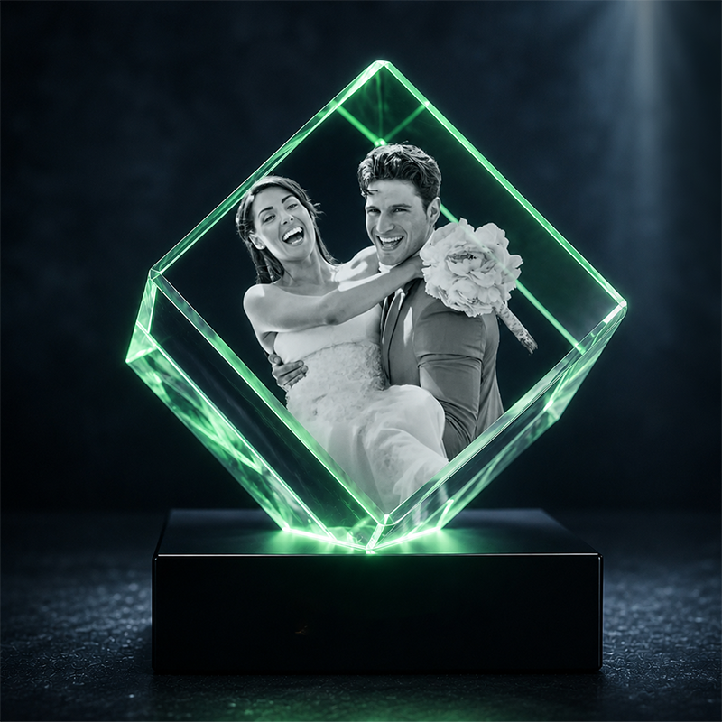 Custom 3D Crystal Photo - Cube - Personalized Wedding Crystal Gift - Living Room Decor