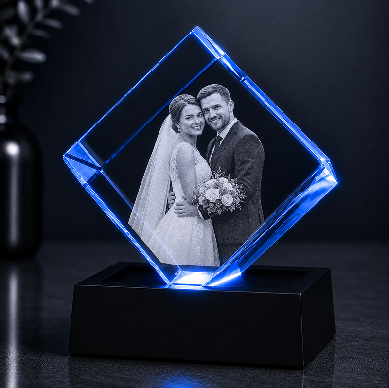 Custom 3D Crystal Photo - Cube - Personalized Wedding Crystal Gift - Living Room Decor
