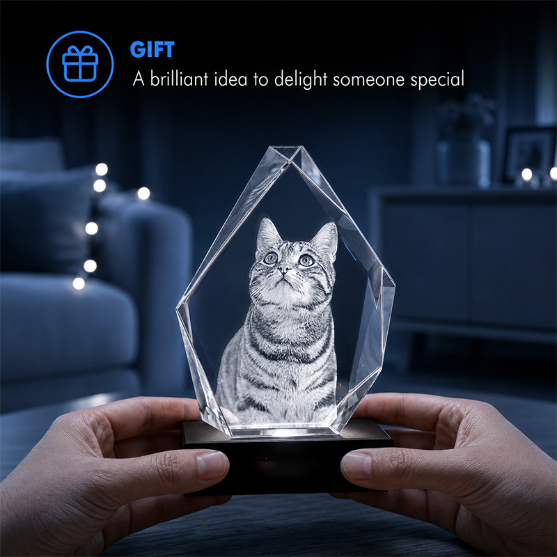 Custom 3D Crystal Photo – Hexagon – Father's Day Crystal Gift for Dad – Living Room Decor