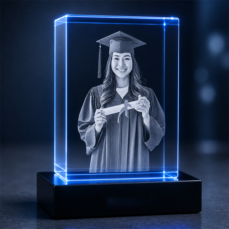 Custom 3D Crystal Photo – Vertical Rectangle – Graduation Crystal Gift – Living Room Decor