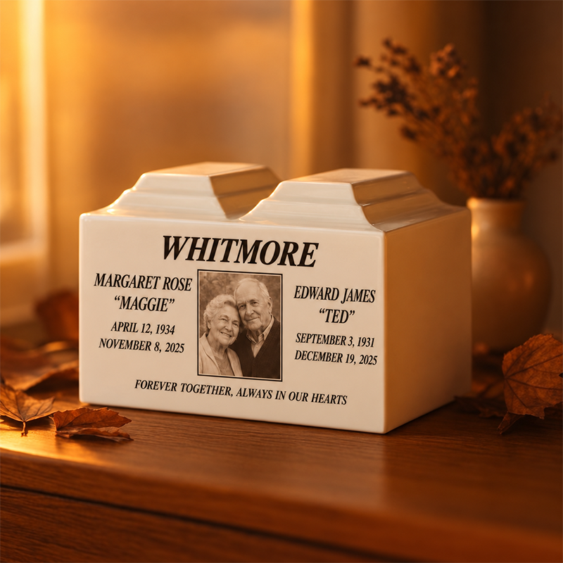 Personalized companion urn for couples with custom memorial photo
