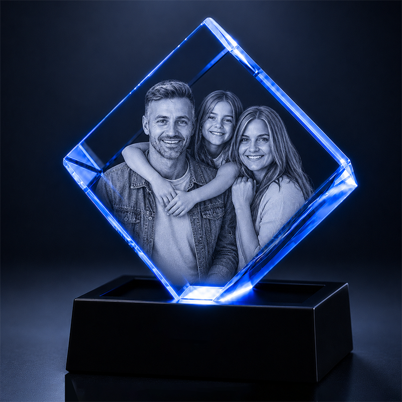 Custom 3D Crystal Photo - Cube- Romantic Anniversary Crystal Gift - Living Room Decor