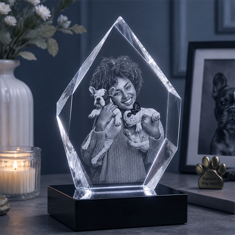 Custom 3D Crystal - Hexagon - Mother's Day Crystal Gift with LED Base - Living Room Decor