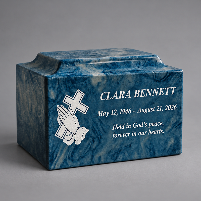 Personalized cremation urn for two loved ones with custom portrait