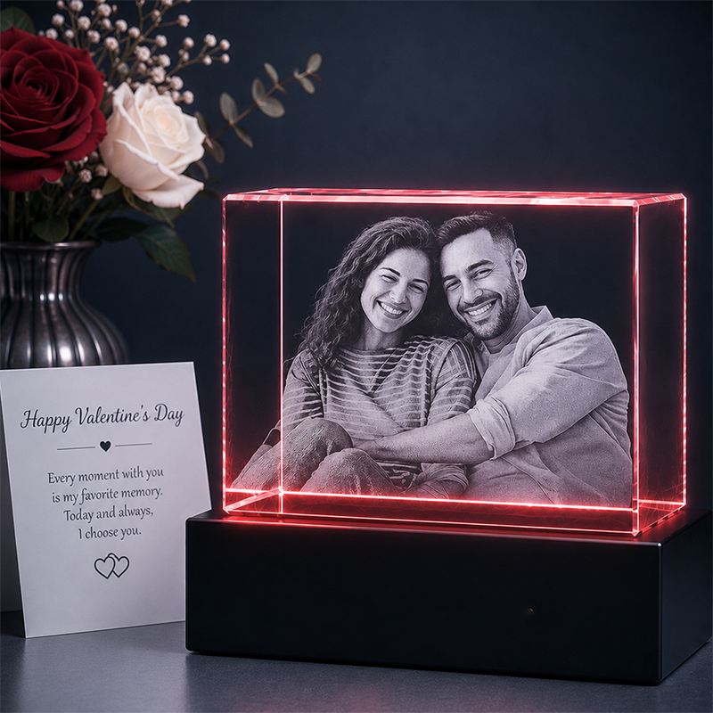 Custom 3D Crystal - Rectangle - Crystal Gift with LED Base - Living Room Decor
