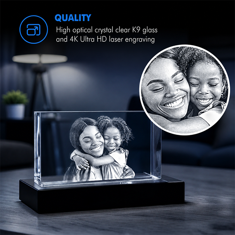 Custom 3D Crystal - Rectangle - Valentine's Crystal Gift with LED Base - Living Room Decor