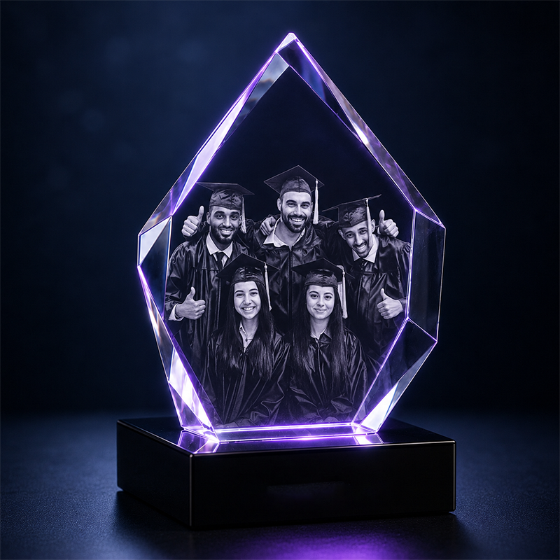 Custom 3D Crystal - Hexagon - Graduation Crystal Gift with LED Base - Living Room Decor