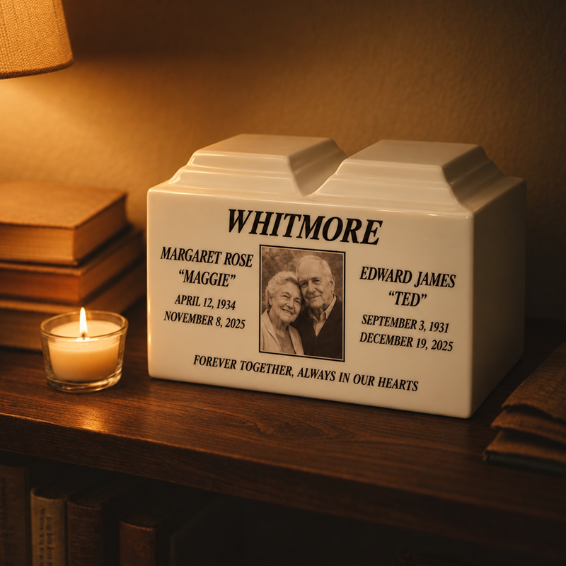 Personalized companion urn for couples with custom memorial photo