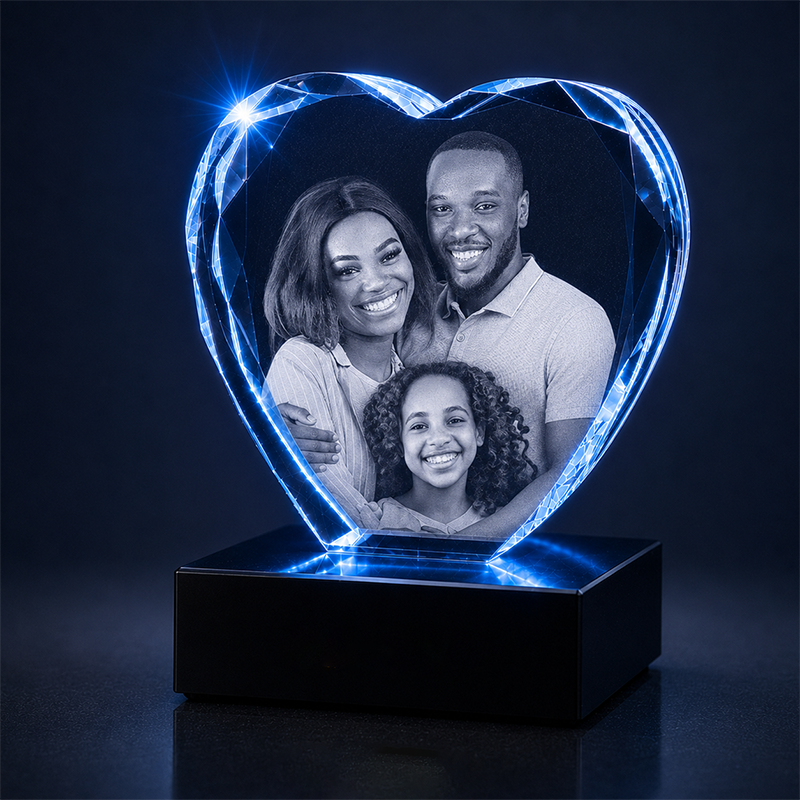 Custom 3D Crystal Photo - Faceted Heart- Romantic Anniversary Crystal Gift - Living Room Decor
