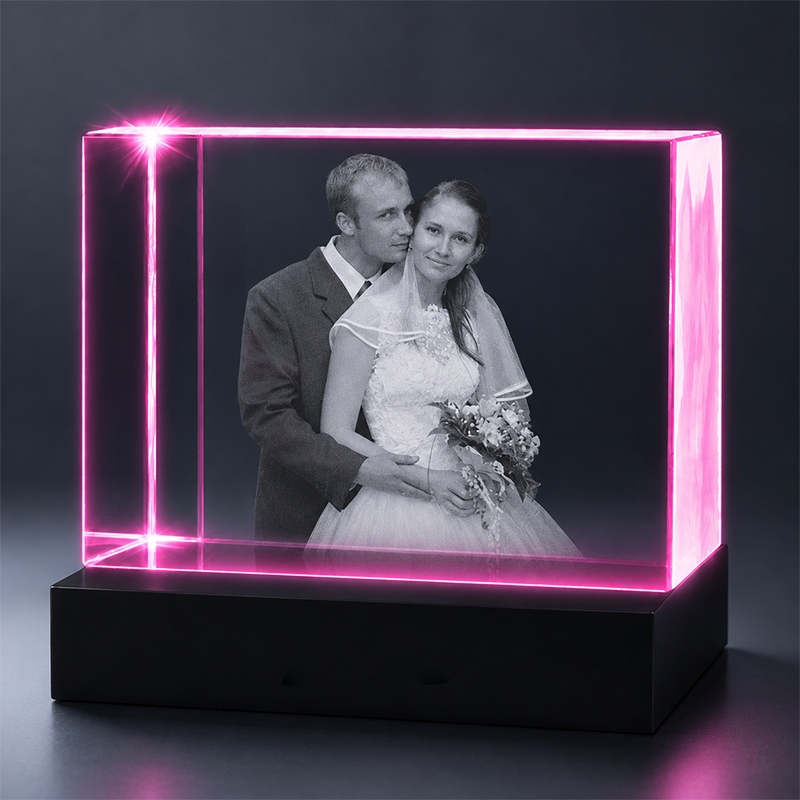 Custom 3D Crystal - Rectangle - Wedding Crystal Gift with LED Base - Living Room Decor