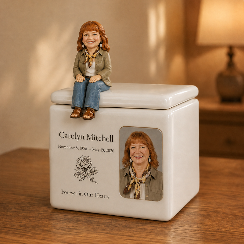 Handcrafted ceramic urn with custom photo