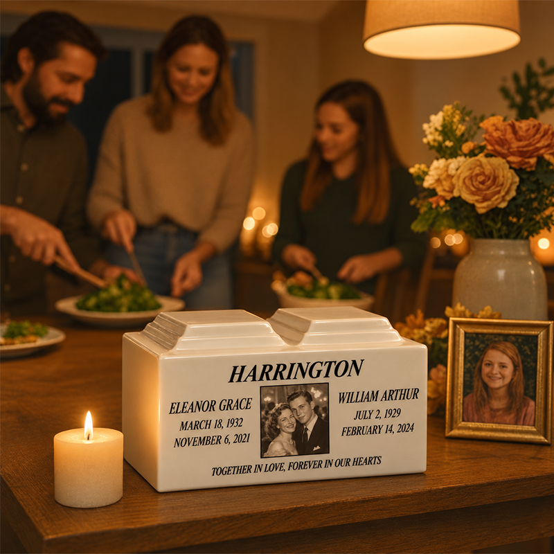 Companion Urn for Human Ashes with Personalized Engraving to Keep Two Loved Ones Remembered Together