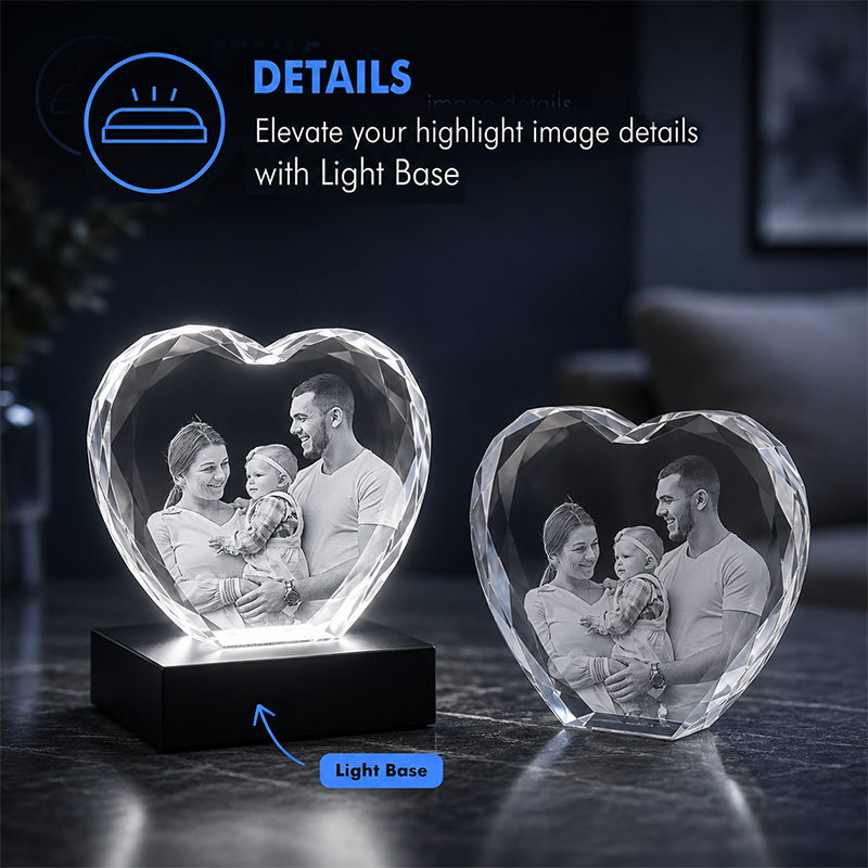 Custom 3D Crystal Photo - Faceted Heart-Graduation Photo Crystal Gift - Living Room Decor